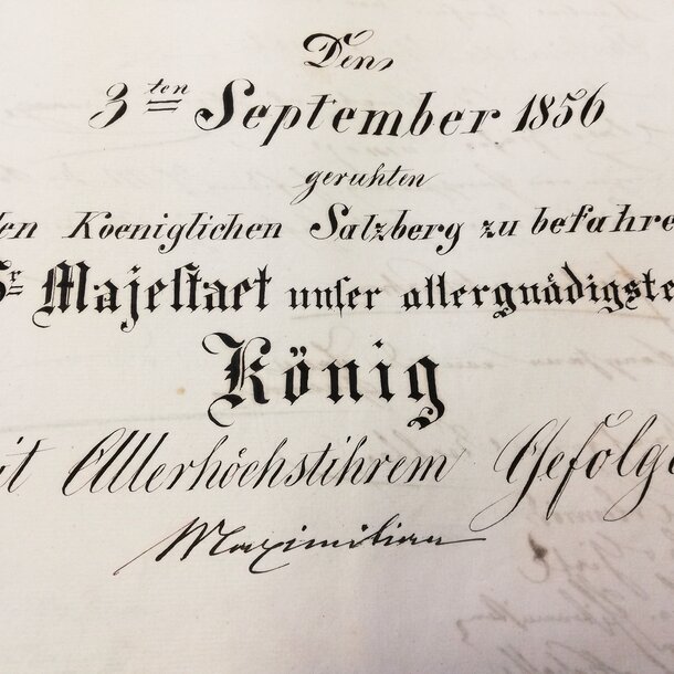 Eintrag über Besuch König Maximilians von Bayern im Salzbergwerk Berchtesgaden