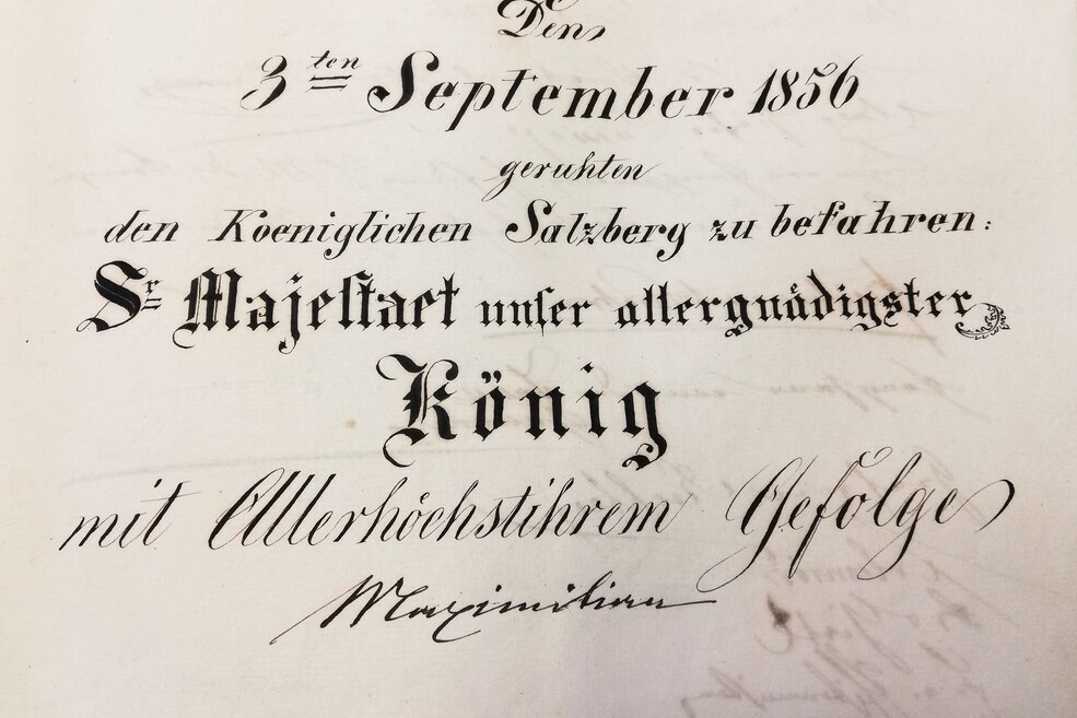 Eintrag über Besuch König Maximilians von Bayern im Salzbergwerk Berchtesgaden
