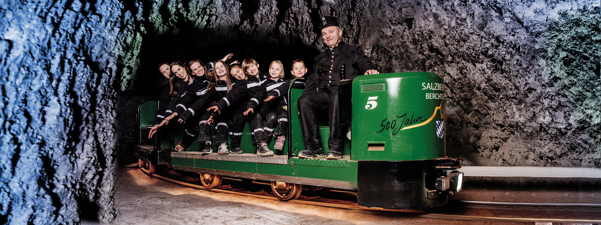 Students on the mine train in the Berchtesgaden salt mine